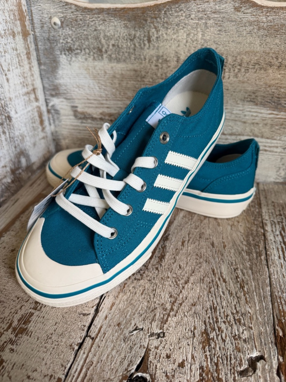 Adidas Teal Nizza RF 74 Low-Top Canvas Sneakers with Off White Accents